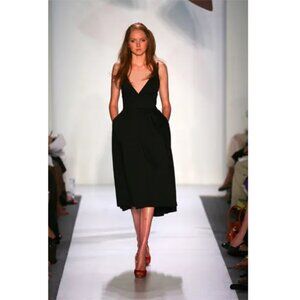 💖 Vintage Chaiken Spring 2006 V-Neck Midi Cocktail Dress Black 8 💖